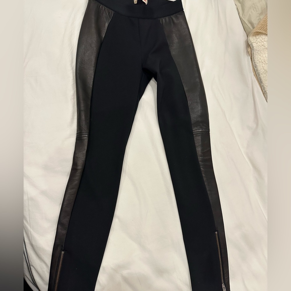 Rebecca Taylor black skinny pants with leather sides.